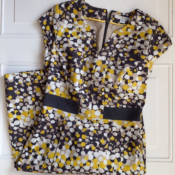 Boden Notch Neck Sheath Dress Yellow/Grey Dot Size 2 - Picture 4 of 9